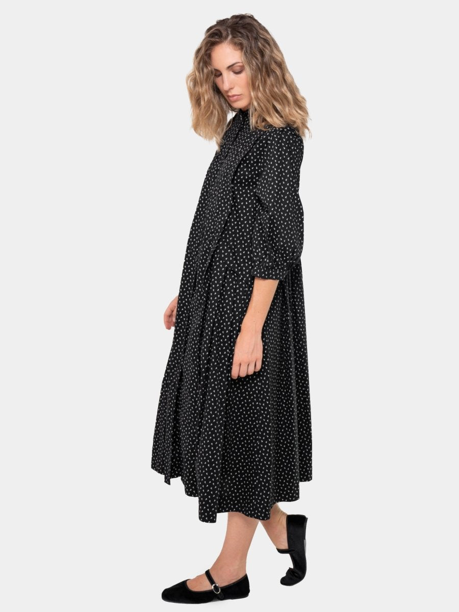 Cotton 3/4 Sleeve Pleat Midi Dress