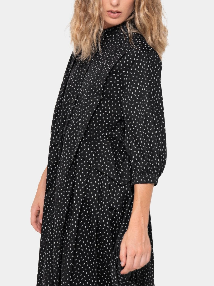 Cotton 3/4 Sleeve Pleat Midi Dress