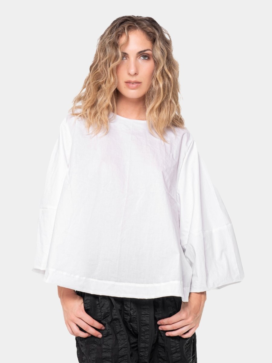 Cotton Cropped Flare Blouse