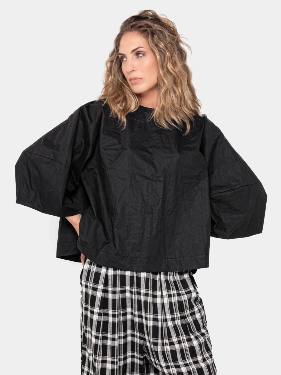 Cotton Cropped Flare Blouse