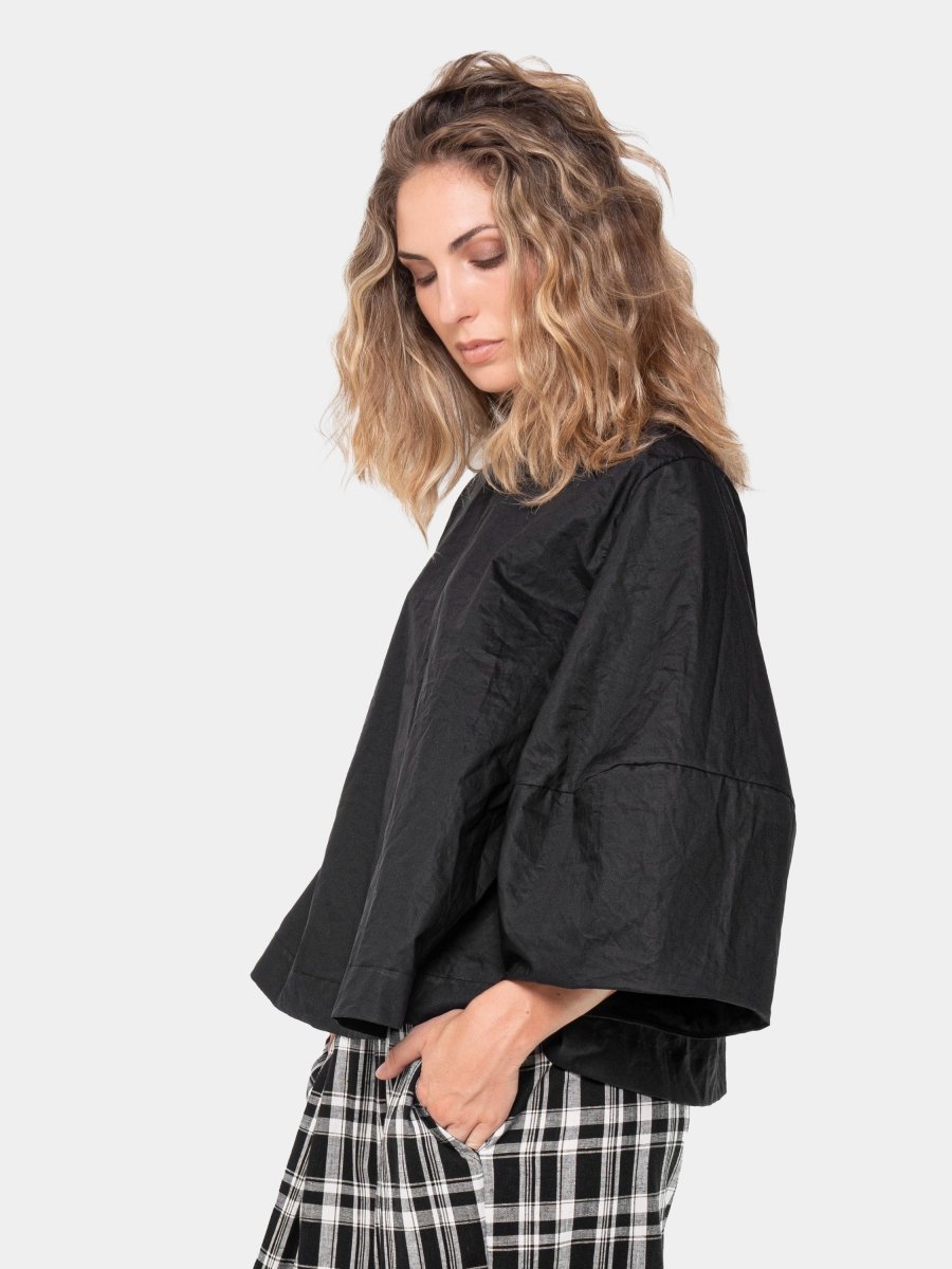 Cotton Cropped Flare Blouse