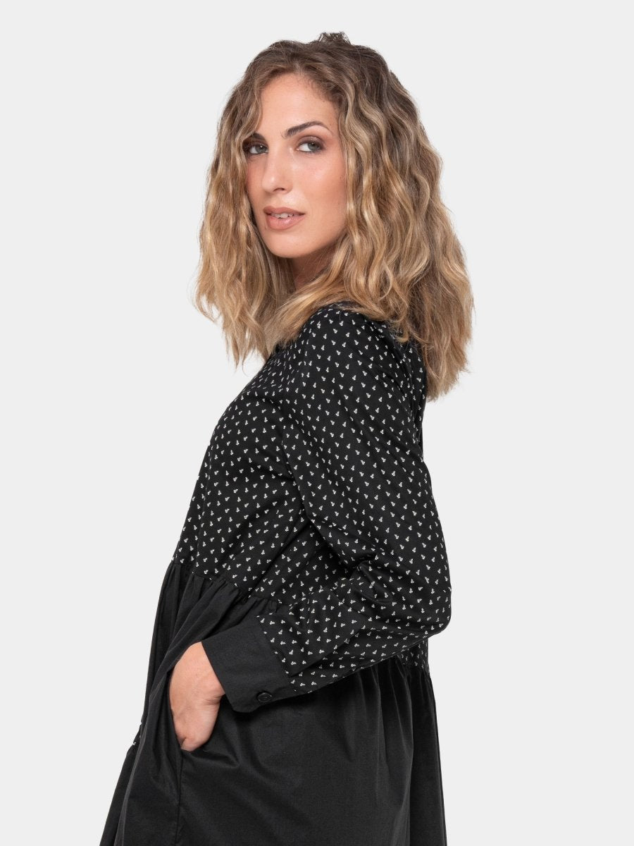 Cotton Mixed Print Shirtdress