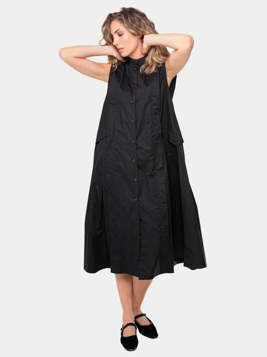 Cotton Sleeveless Pleat Midi Dress