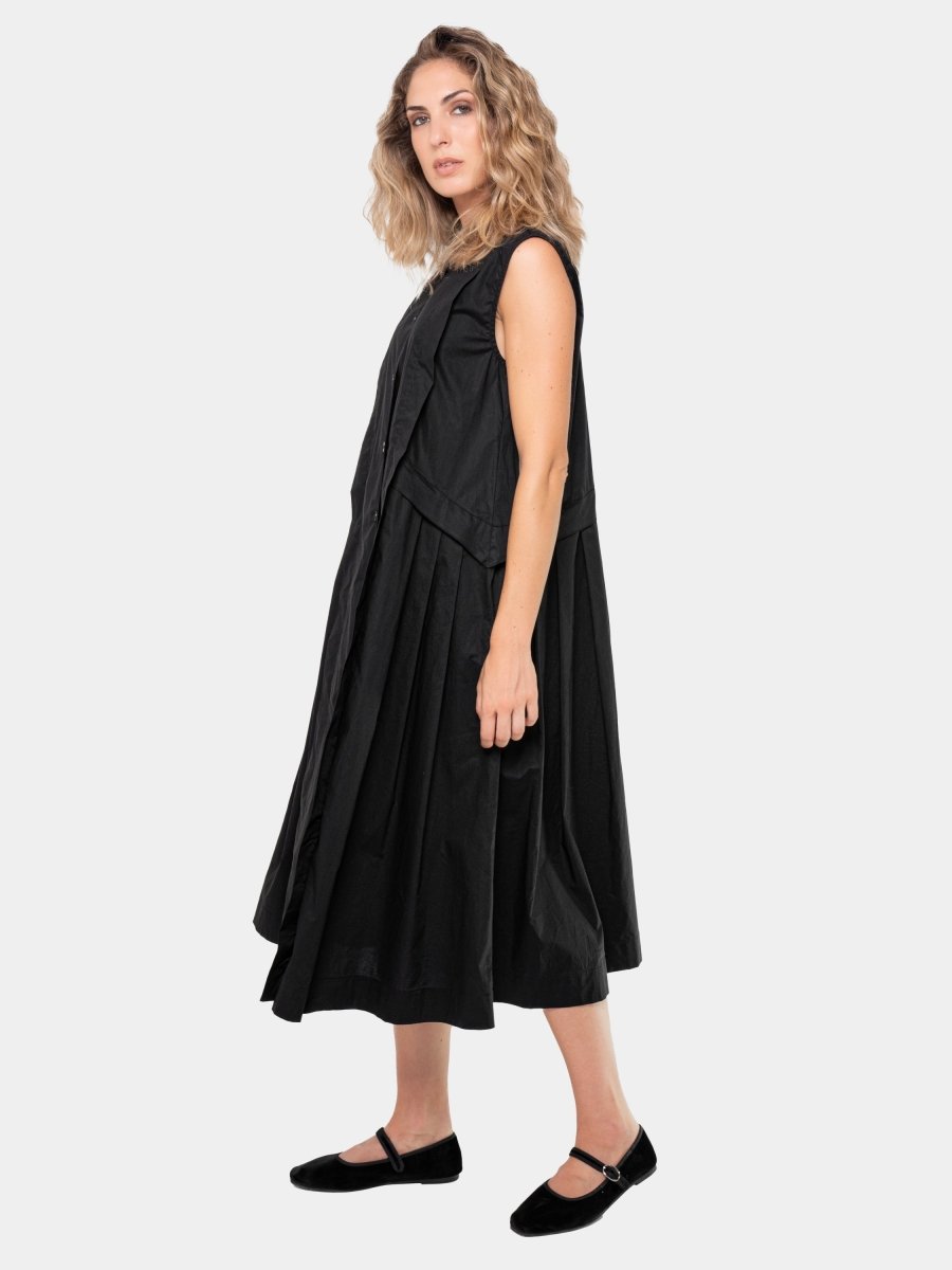 Cotton Sleeveless Pleat Midi Dress