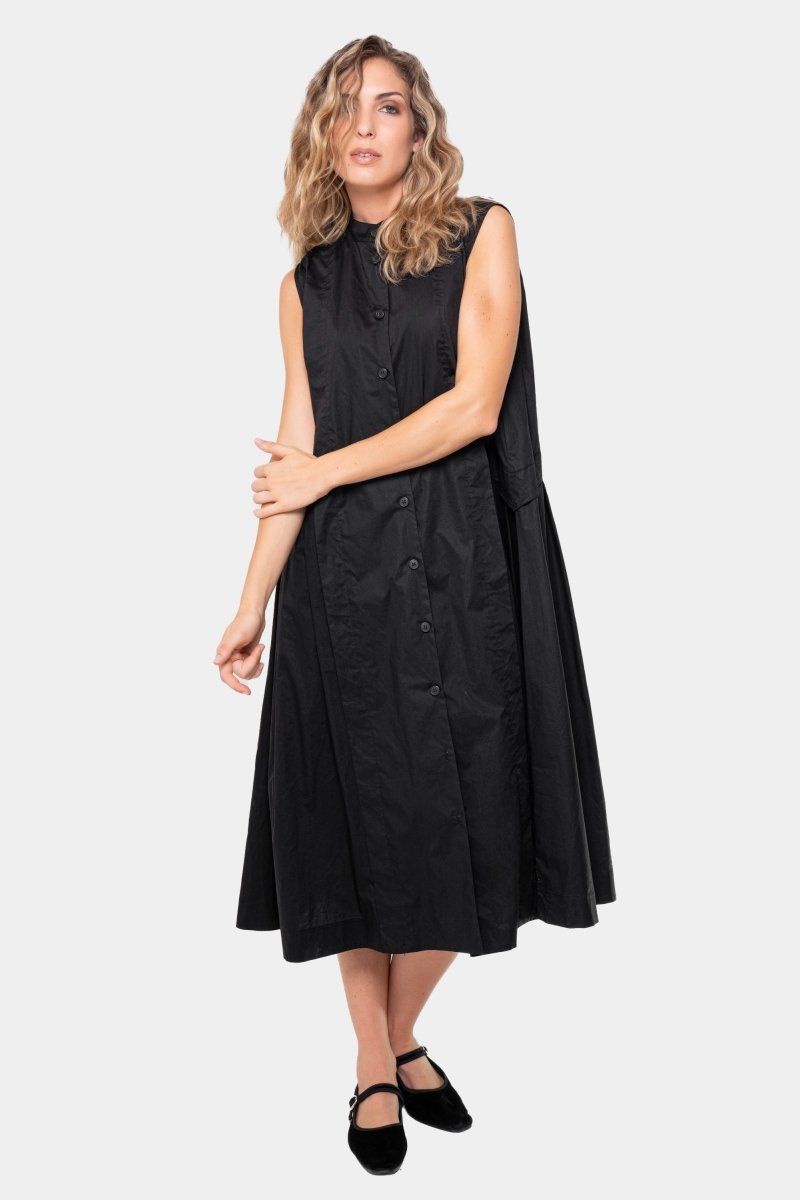 Cotton Sleeveless Pleat Midi Dress