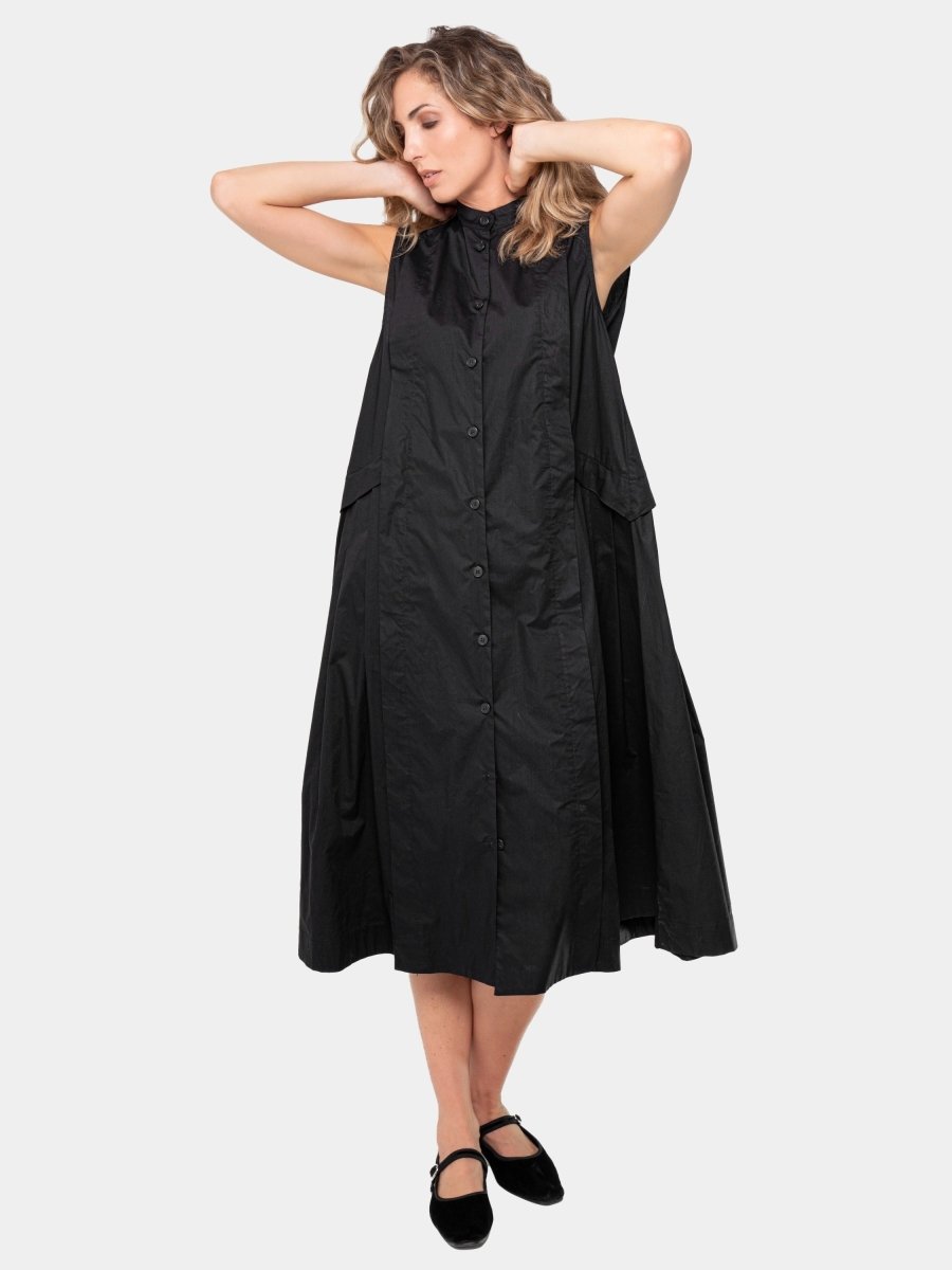 Cotton Sleeveless Pleat Midi Dress