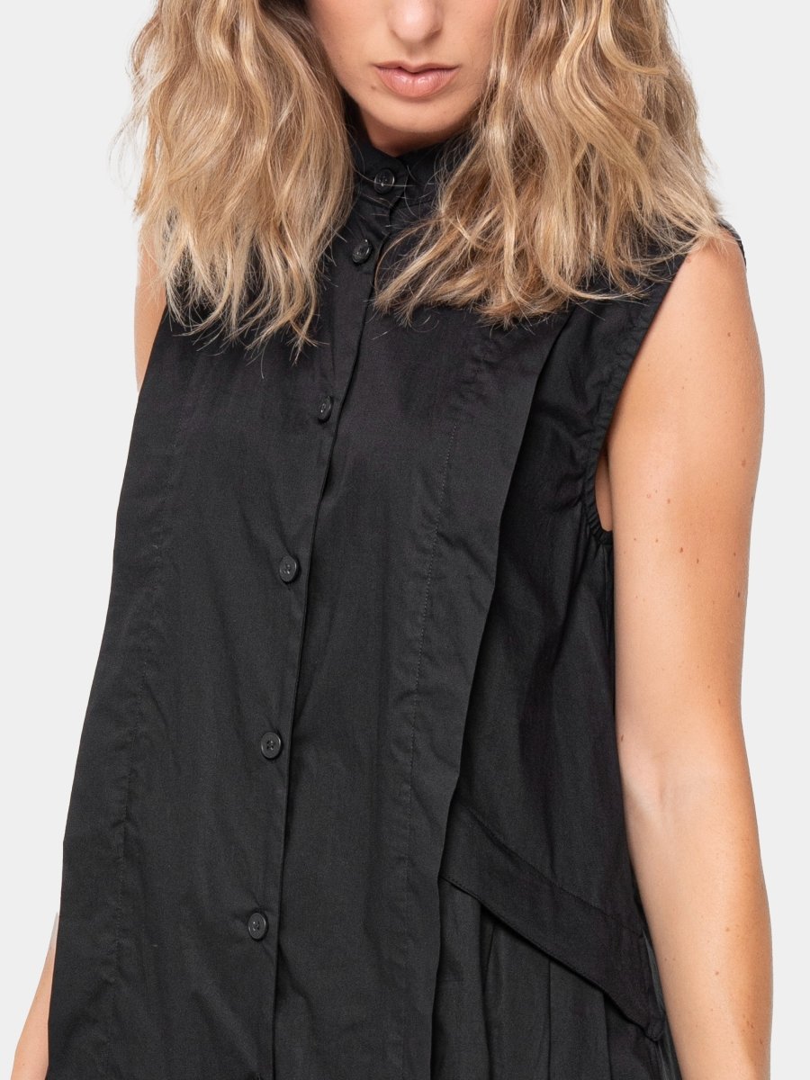 Cotton Sleeveless Pleat Midi Dress