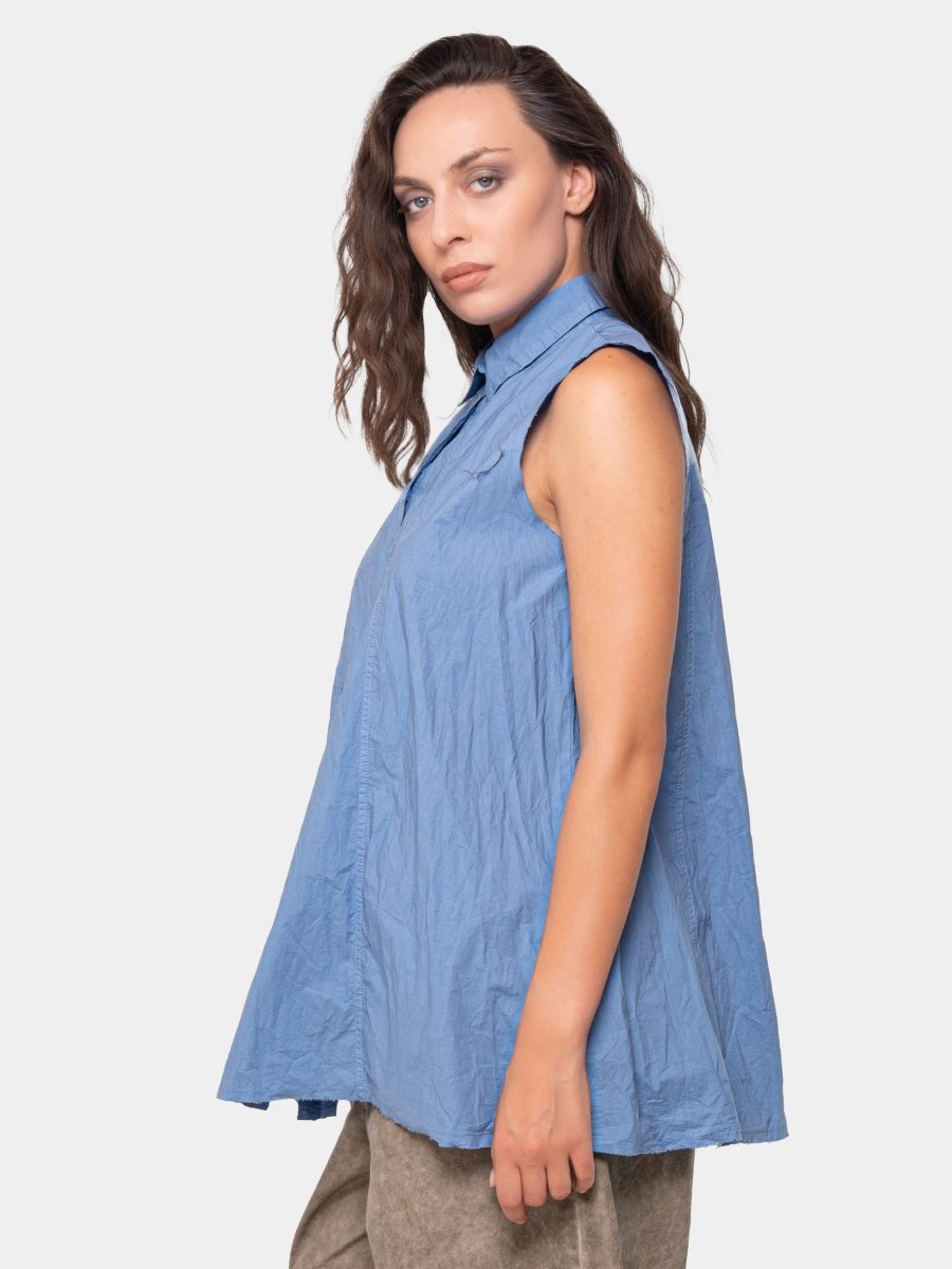 Crinkled A-Line Button Down Tank