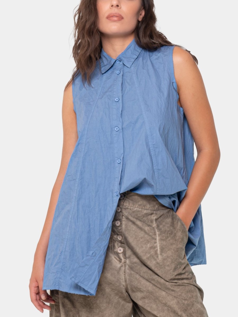 Crinkled A-Line Button Down Tank