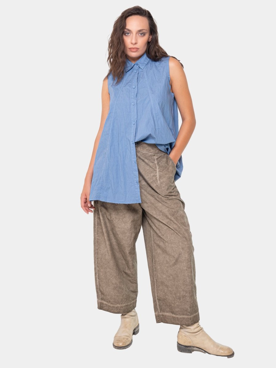 Crinkled A-Line Button Down Tank