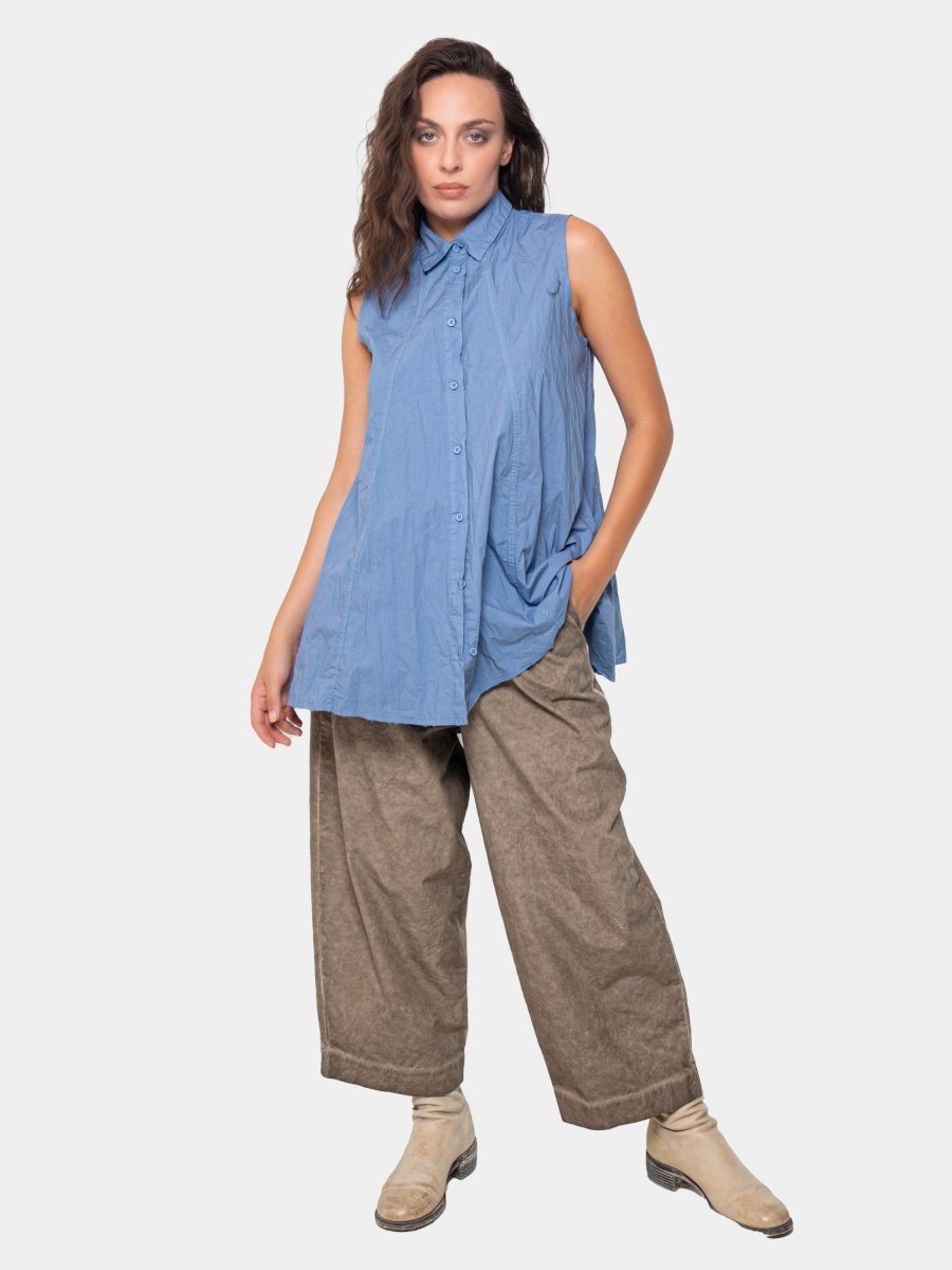 Crinkled A-Line Button Down Tank