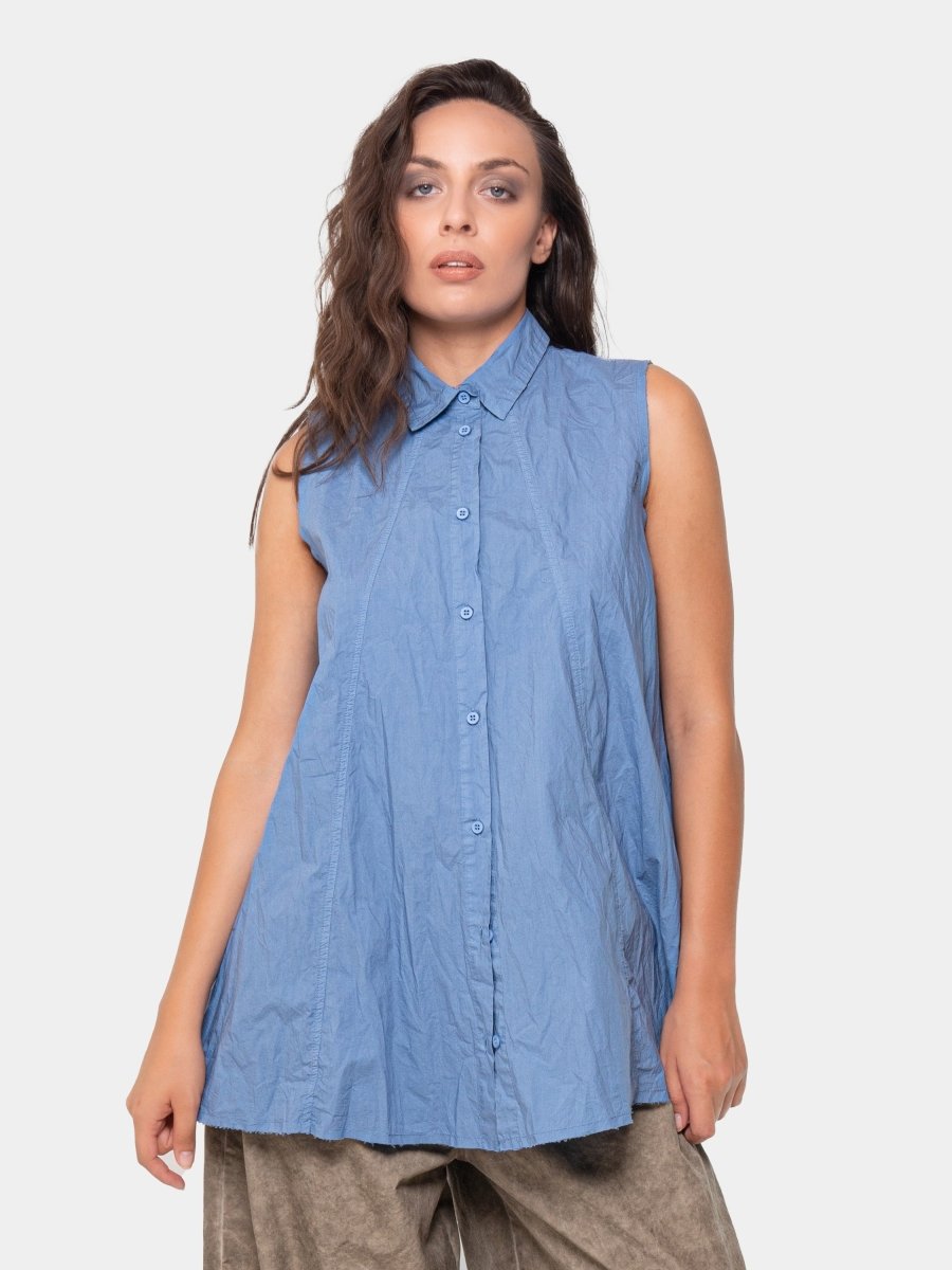 Crinkled A-Line Button Down Tank