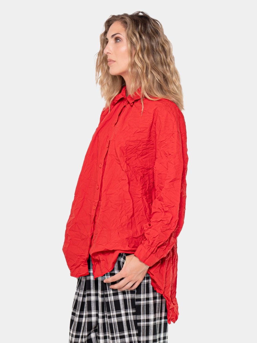 Crinkled Oversize Side Split Shirt