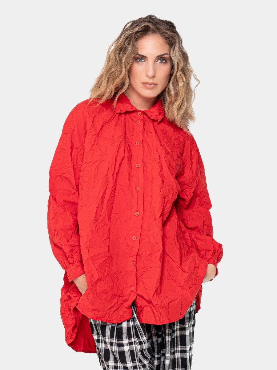 Crinkled Oversize Side Split Shirt