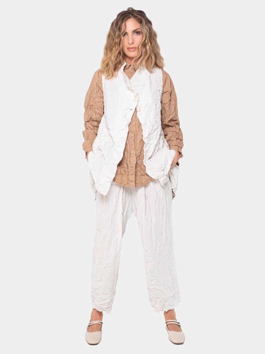 Crinkled Sleeveless Button Up