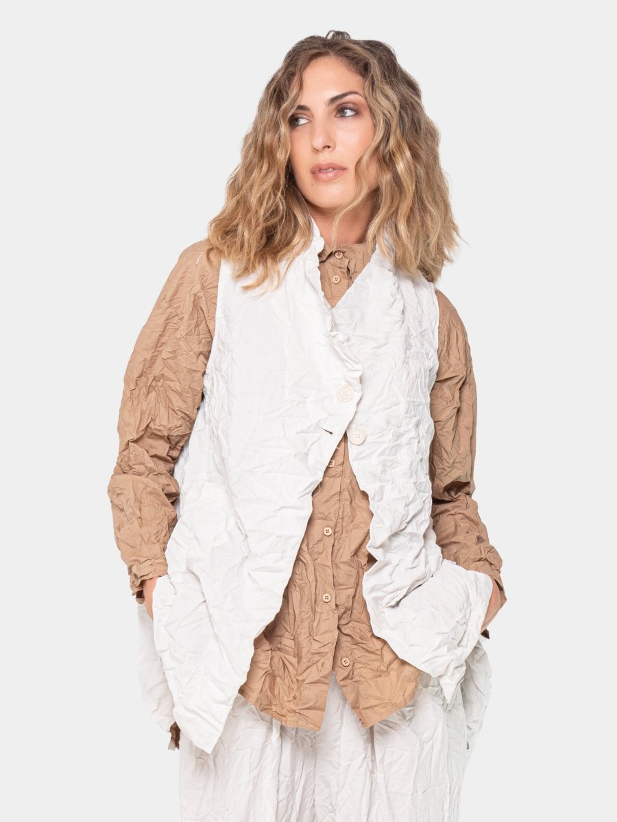 Crinkled Sleeveless Button Up