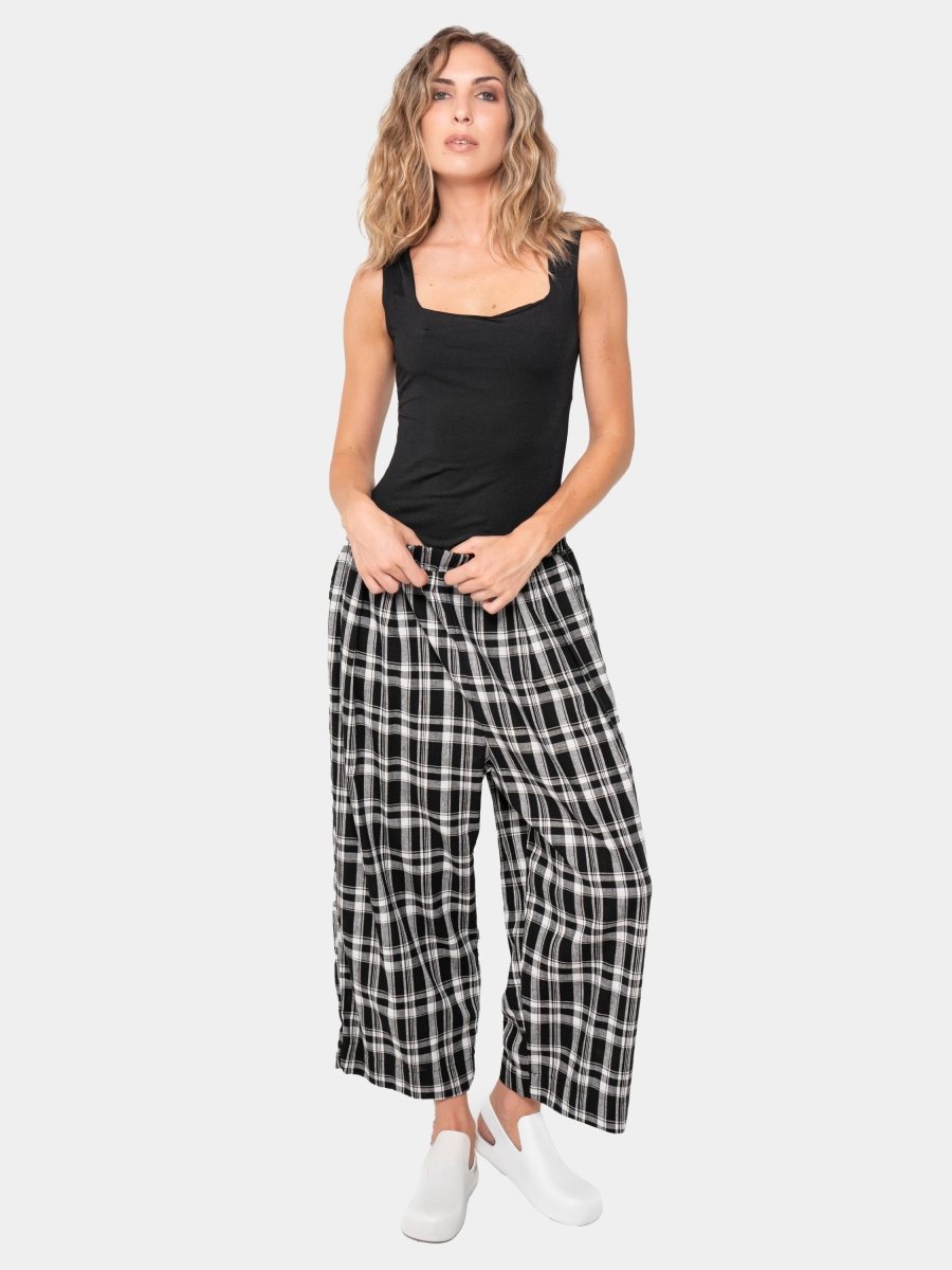 Plaid Elastic Waist Trousers
