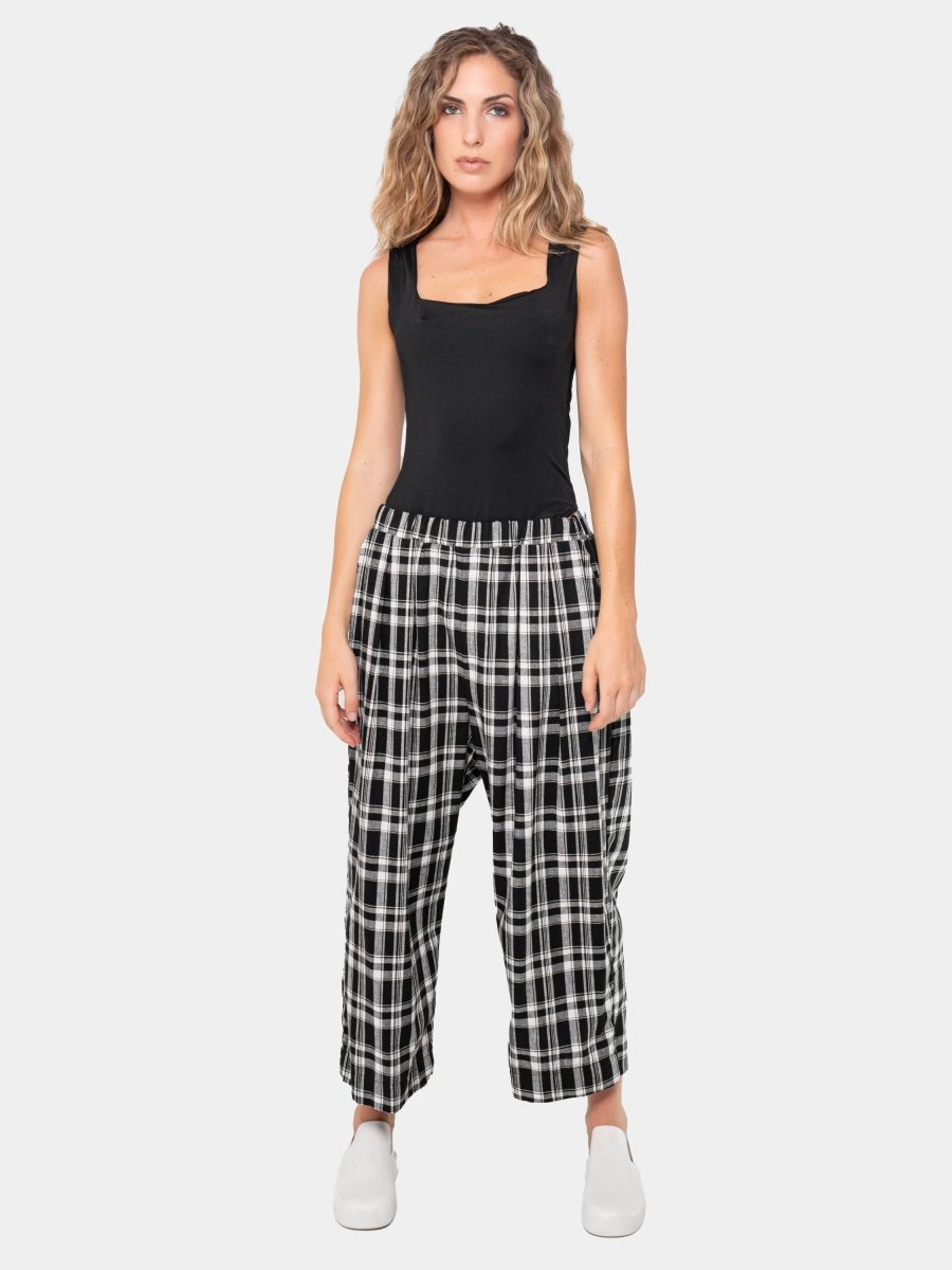 Plaid Elastic Waist Trousers