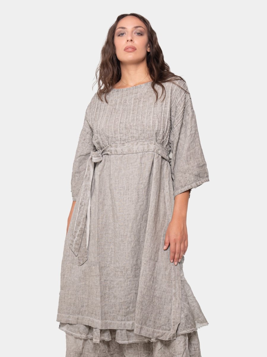 Ribbed Belted Linen Shift Dress