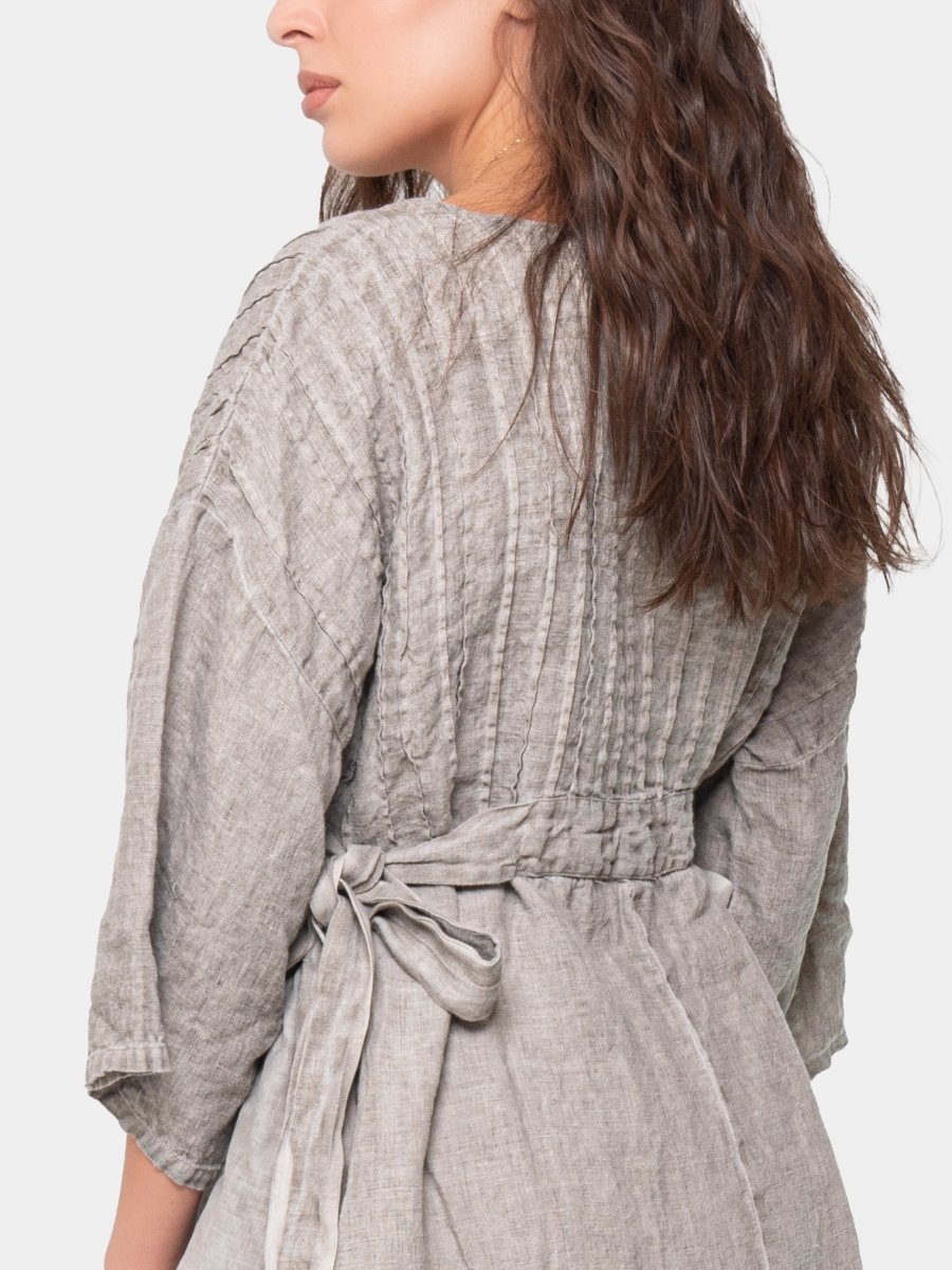 Ribbed Belted Linen Shift Dress