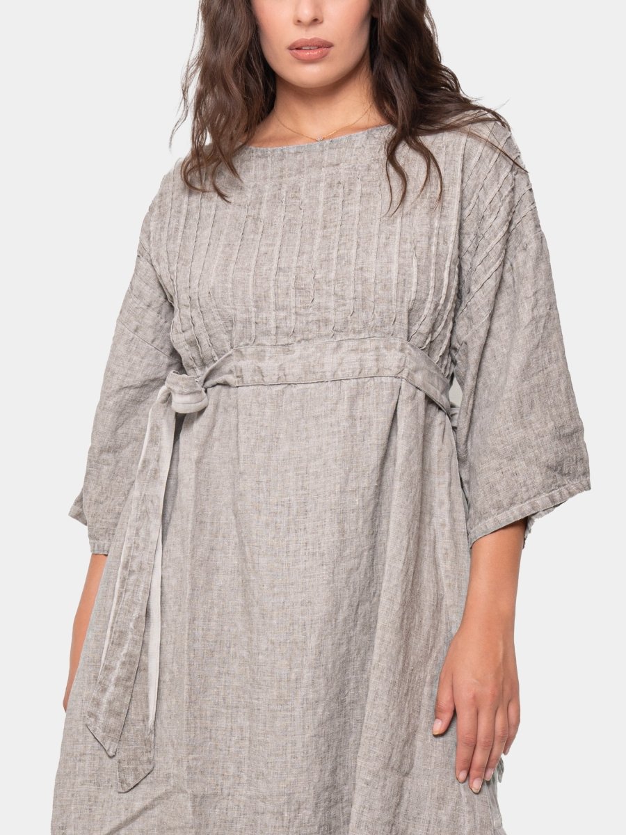 Ribbed Belted Linen Shift Dress
