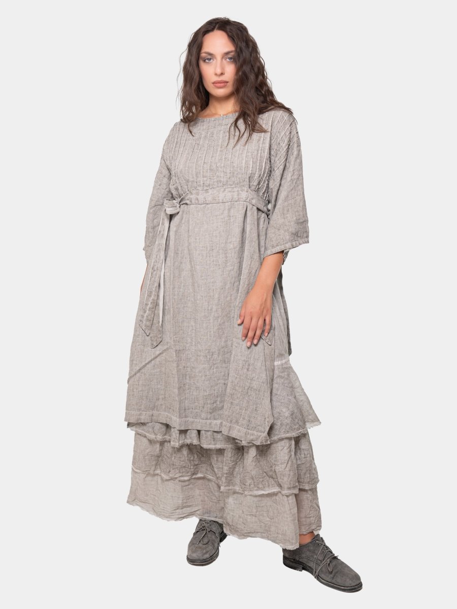Ribbed Belted Linen Shift Dress